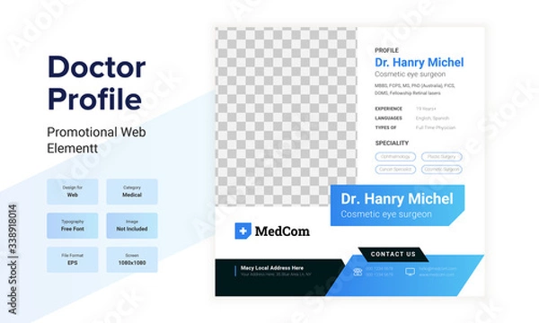 Fototapeta doctor profile with the stethoscope and medical icons social media profile design layout. Doctor profile design with the medical graphical element.