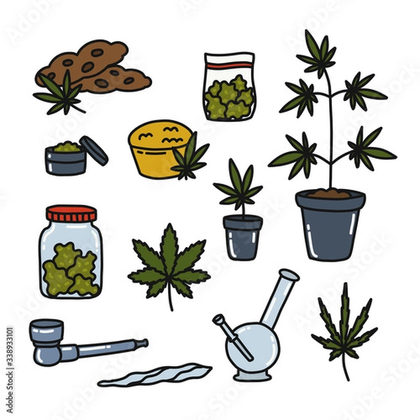 Obraz marijuana doodle icons set, vector illustration