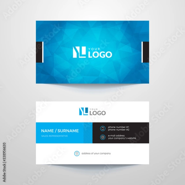 Obraz Business card layout with blue elements.