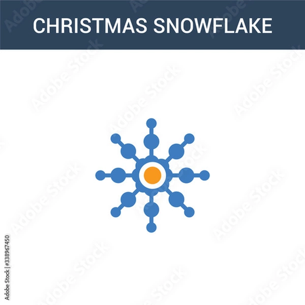 Fototapeta two colored Christmas snowflake concept vector icon. 2 color Christmas snowflake vector illustration. isolated blue and orange eps icon on white background.