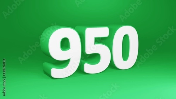 Fototapeta Number 950 in white on green background, isolated number 3d render