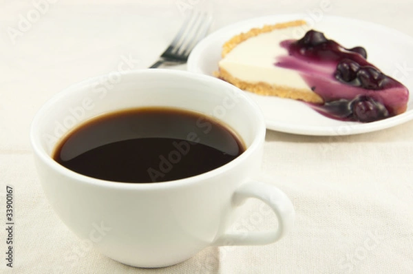 Obraz Coffee with blueberry cheese pie