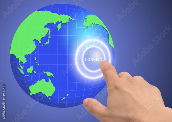 Obraz Hand pressing connect button on globe