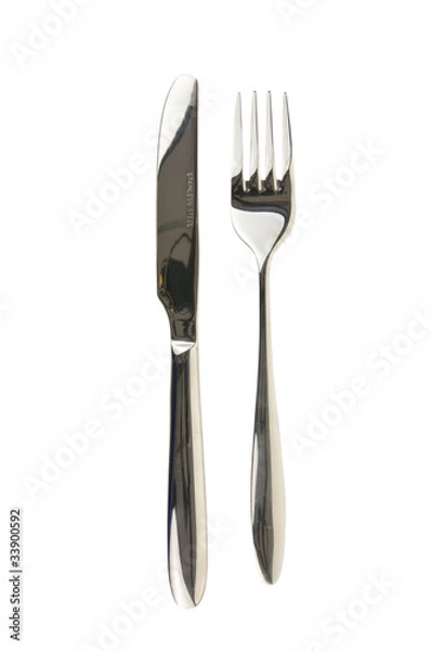 Obraz Knife and fork isolated on white, with clipping path