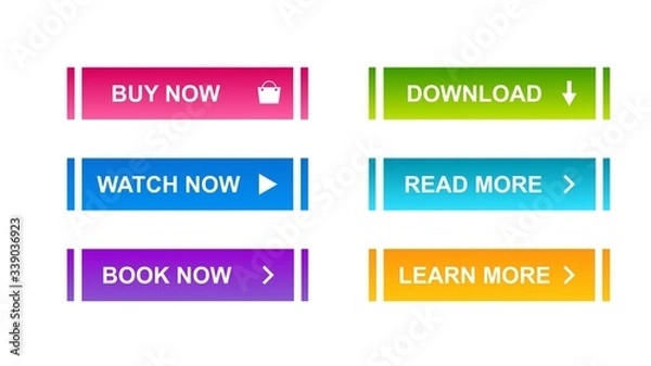 Fototapeta bundle of 6  modern buttons for web site and ui. Vector design