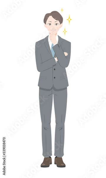 Fototapeta 悩む　ポーズ　ドヤ顔　ビジネス　スーツ　男性　全身