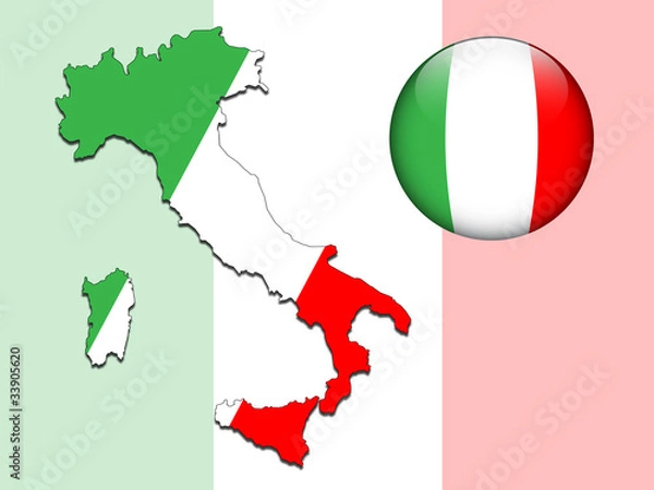 Fototapeta Vector illustration of italy flag on map and ball