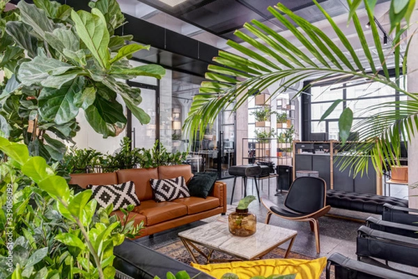 Fototapeta modern open space office interior with furniture