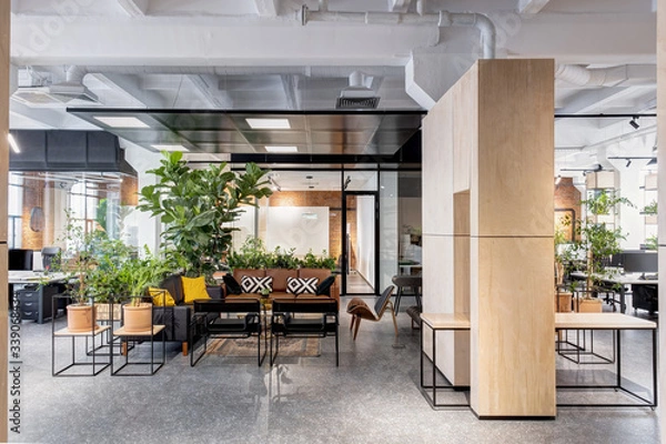 Fototapeta modern open space office interior with furniture