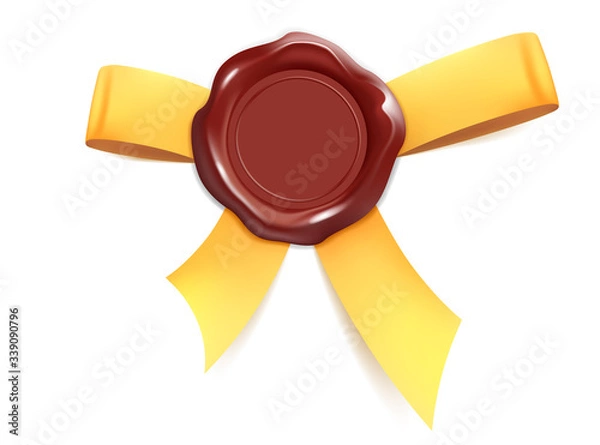 Obraz Candle stamp object vector illustration. Wax stamps with ribbon isolated on a white background. For letters, parcels, and documents. 3D vector.