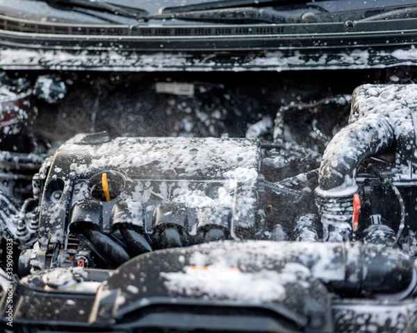 Obraz engine compartment car wash white foam