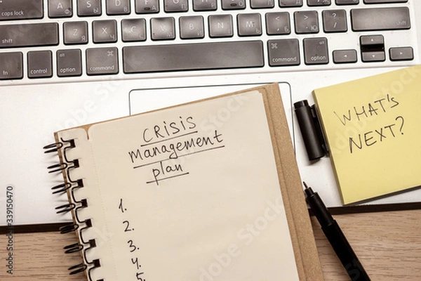 Fototapeta crisis management plan written words in notebook