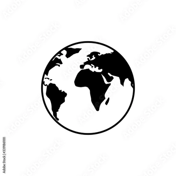 Fototapeta Earth. Earth globe vector icon black. Earth map in circle. Planet in flat design. Vector illustration
