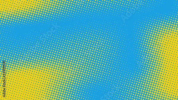 Fototapeta Blue and yellow pop art background in retro comic style with halftone dotted design, vector illustration eps10