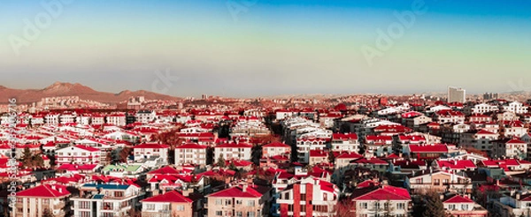 Fototapeta Panoramic view of the city, buildings, roof, sky, mountain, Turkey, Ankara, Panorama
