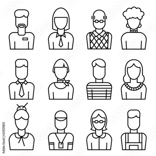 Fototapeta A set of vector outline  business avatars for presentation design and web site.  An illustration for business template design. 