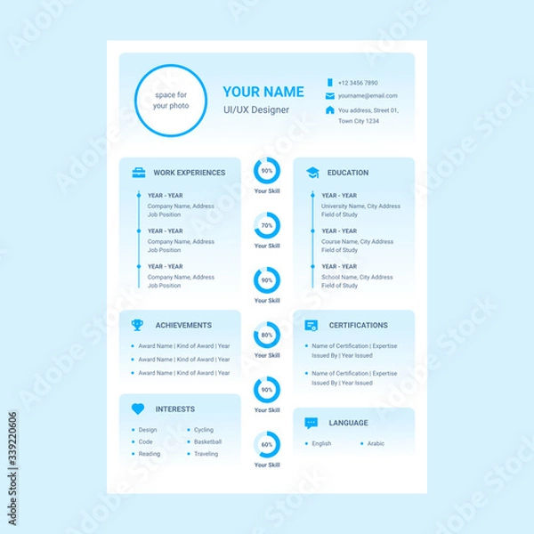 Fototapeta cv resume design template vector