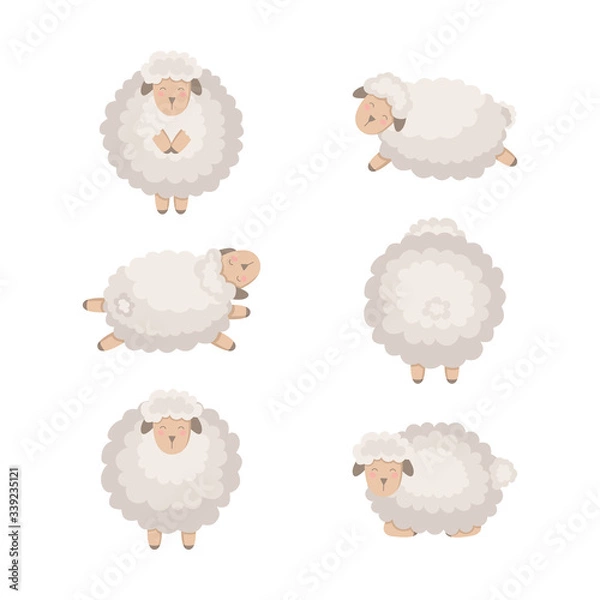 Obraz Cartoon vector sheep collection isolated on white.