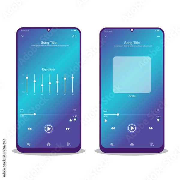 Fototapeta Social media network. Music player interface. Profile, Album, Song, Playlist mockup. music layout screen