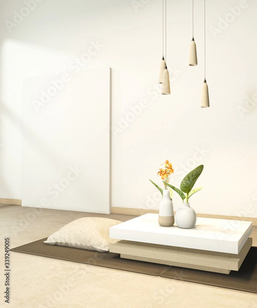 Fototapeta low table and pillow interior mock up Chinese style Room interior. 3D rendering