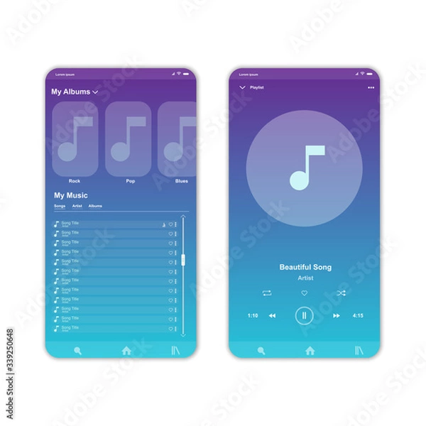 Fototapeta PrintSocial media network. Music player interface. Profile, Album, Song, Playlist mockup. music layout screen