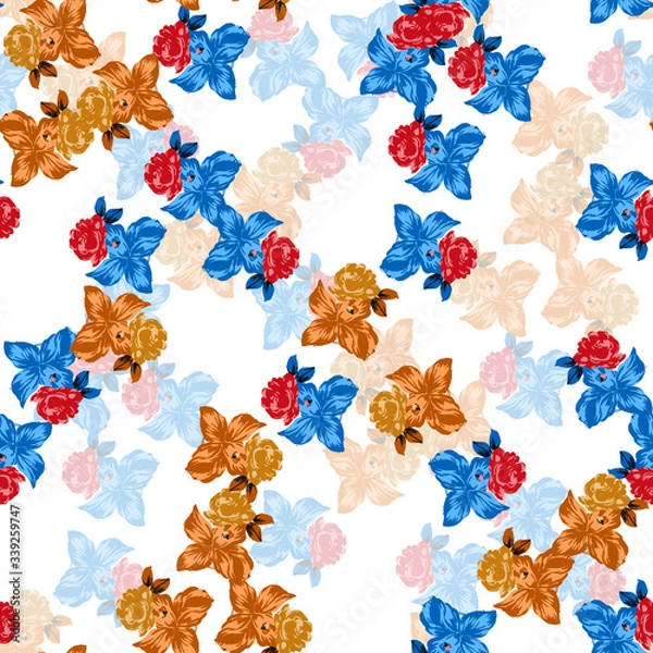 Fototapeta Watercolor seamless flower pattern with color backgound