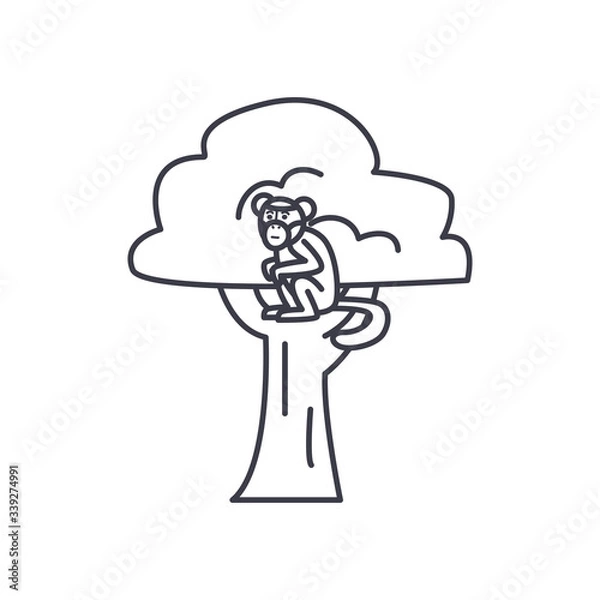 Fototapeta monkey on a tree icon, line style