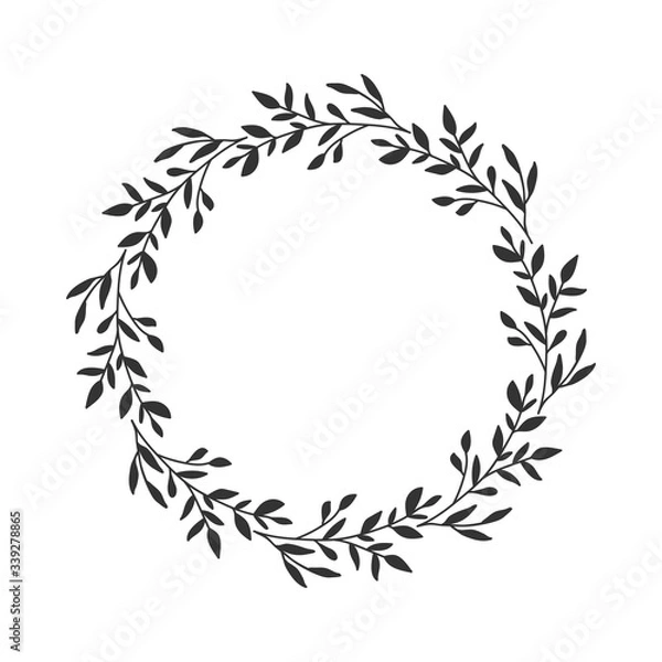 Obraz Hand drawn floral oval frame wreath on white background