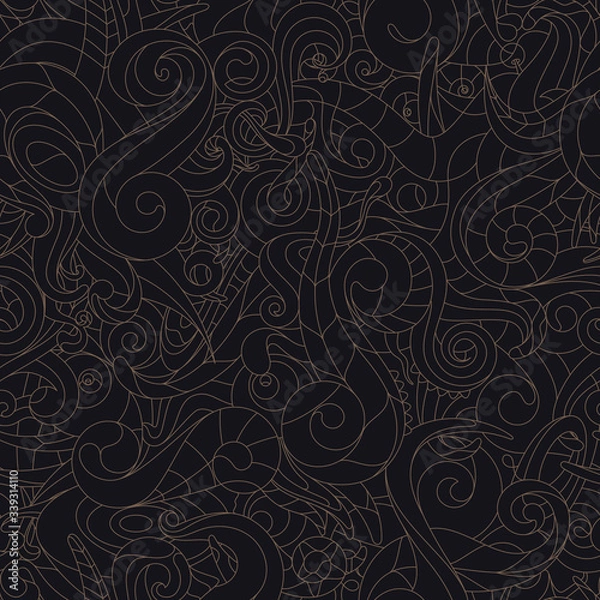 Fototapeta Vector line abstract twisted seamless texture. Natural motives. Black backround.