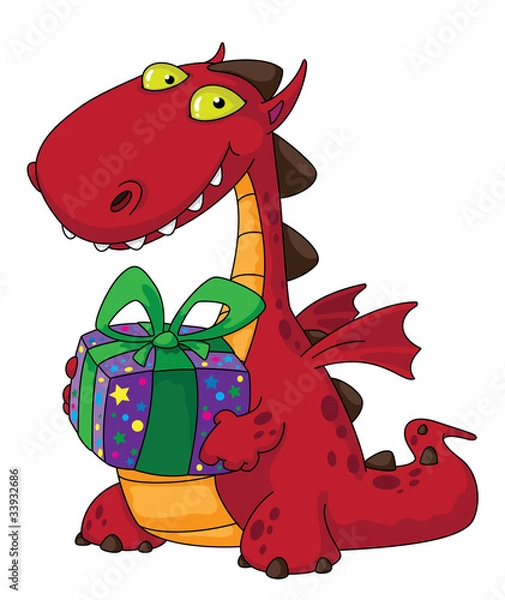 Fototapeta dragon and a gift