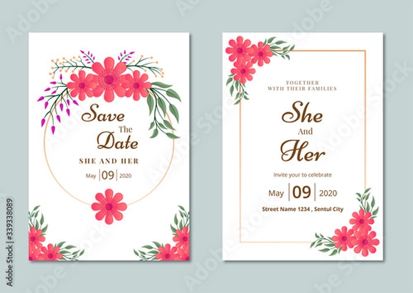 Fototapeta wedding invitation template with flowers
