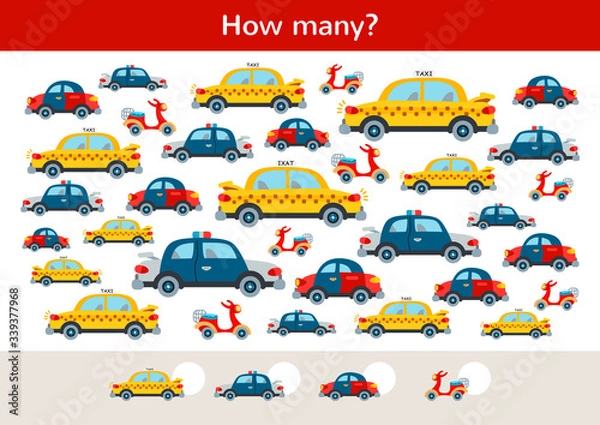 Obraz Counting children game of toy transport set.