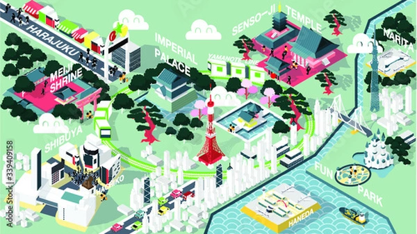 Fototapeta isometric graphic design vector illustration of Tokyo famous place map for travel