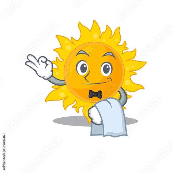Fototapeta A cartoon character of summer sun waiter working in the restaurant