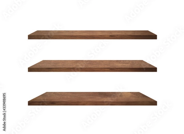 Fototapeta Set of  wood shelves isolated on white background with clipping path for design. Used for display or montage your products