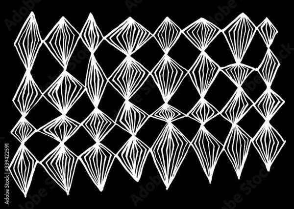 Fototapeta Geometric ornament of garland of rhombuses. Black and white vector illustration. Can be used in social networks, for articles, publications, postcards, print, poster, sticker, on a T-shirt.