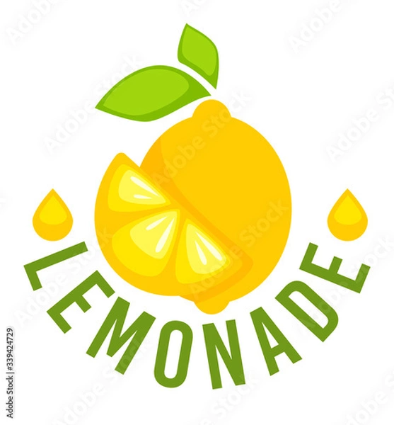 Obraz Lemonade label with whole lemon and slice vector