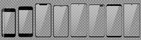 Obraz Smartphone mockup Collection. Mobile phone template with display reflection. Vector graphic