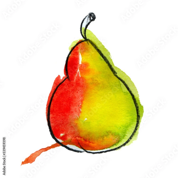 Fototapeta juicy green yellow red pear watercolor