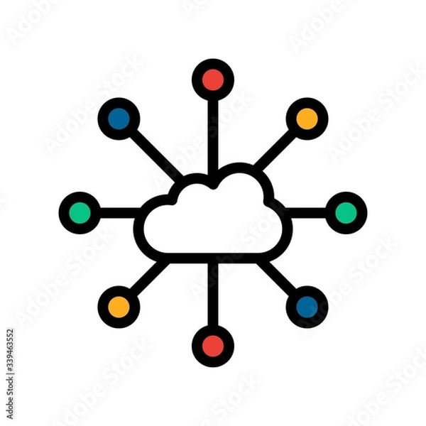 Fototapeta telework or telecommuting related cloud server with big data vector with editable stroke,