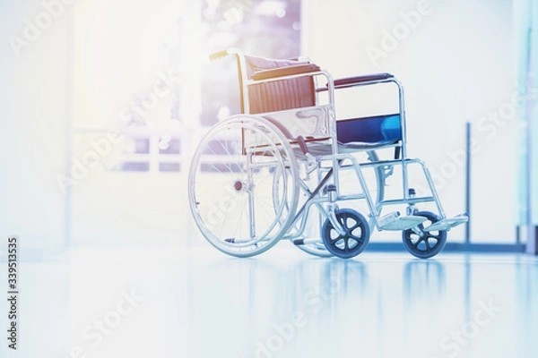 Fototapeta Wheelchairs in the hospital ,close up view of empty wheelchair.