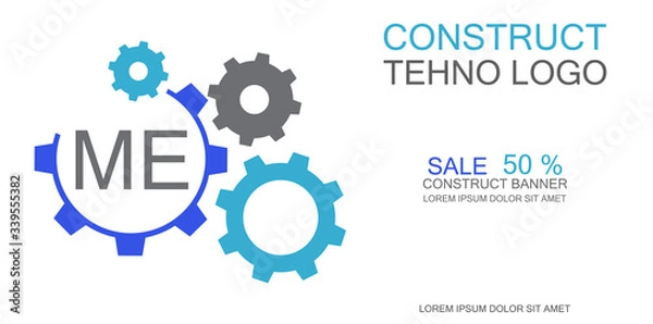 Fototapeta Tehno logo, construct icon, mechanical engineering banner, simple text and logo vector illustration