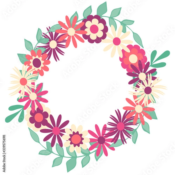 Fototapeta Cute floral wreath, raster version. Wreath with flowers in pastel colors