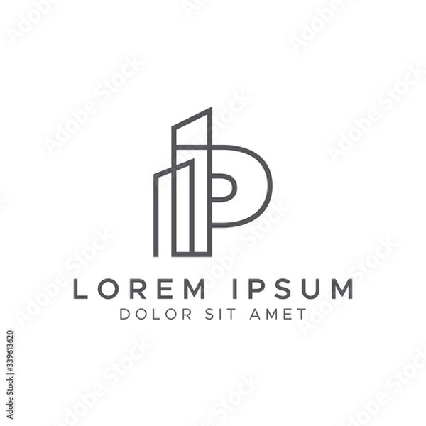 Fototapeta Letter P line building logo vector design template