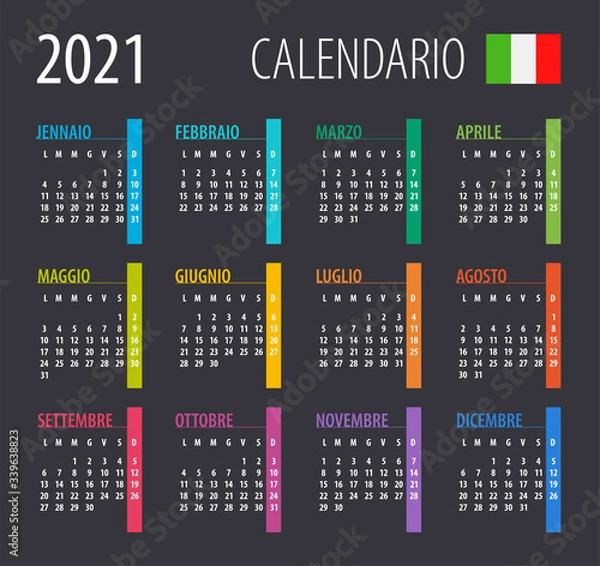 Fototapeta 2021 Calendar - illustration. Template. Mock up. Italian version