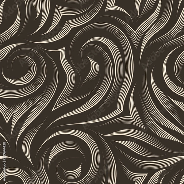 Obraz Vector seamless texture on a brown background with beige lines of the handle. Pattern for fabrics or packaging. Backdrop for the site in pastel colors.