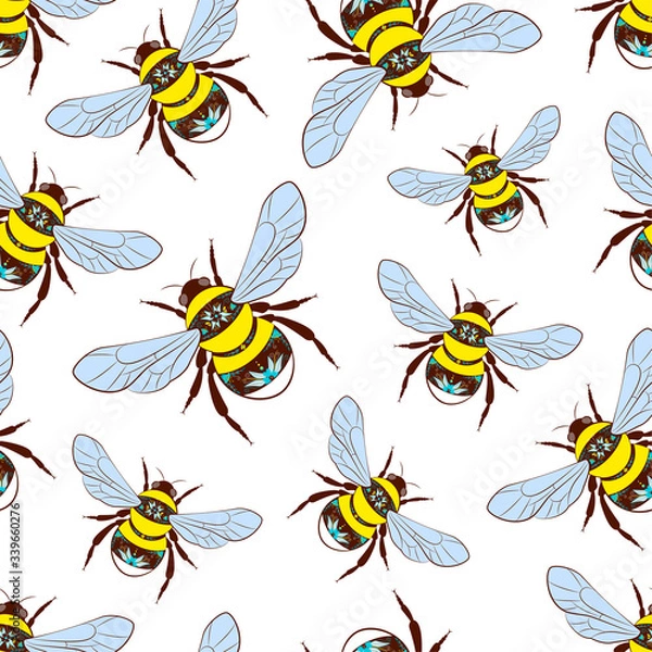 Fototapeta Seamless background with bees. vector background with bees on a white background