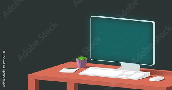Obraz Desktop with laptop flat illustration