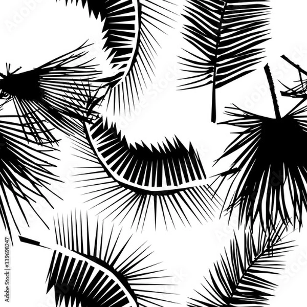 Fototapeta A seamless background of palm leaves. Vector illustration