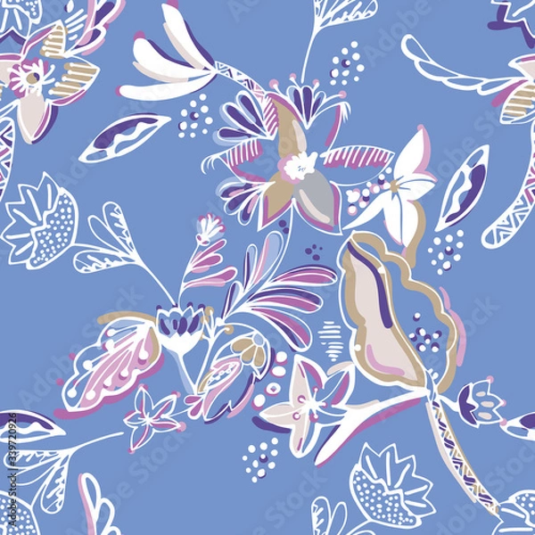Obraz Vector seamless pattern with Indian modern ethnic flowers. Delicate and sophisticated colors. Spring and summer mood. Perfect for home decor, wedding invitations, scrapbooking